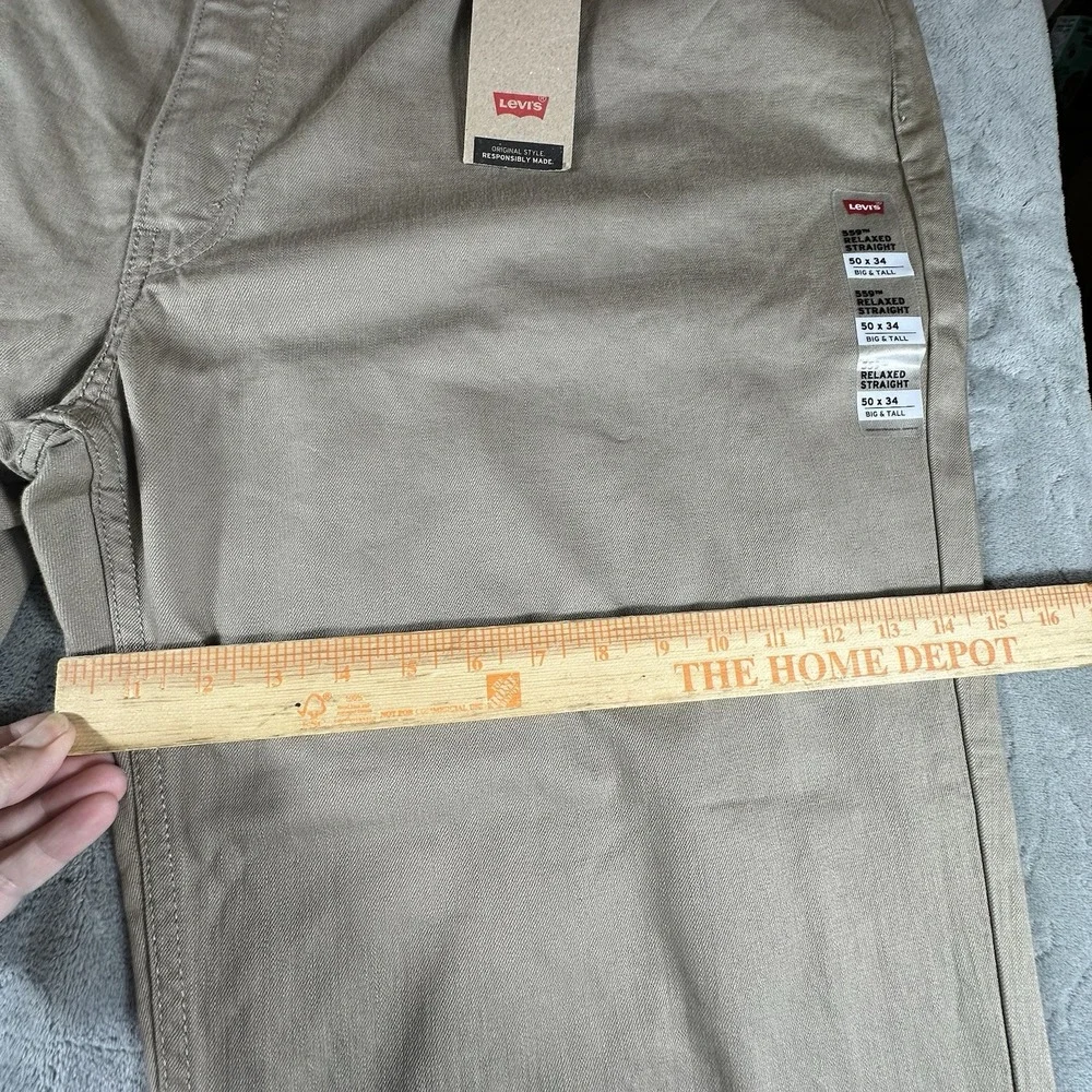 Levi's Men's 559 Khaki Jeans Straight Leg 50 x 32 Relaxed Fit Cotton Tan Big New